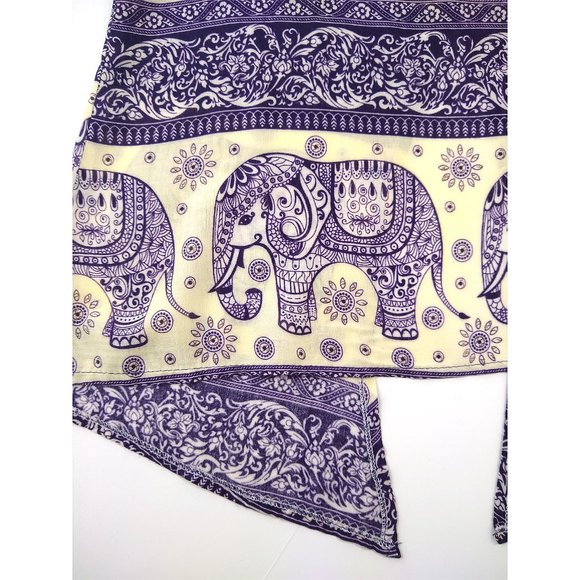 Elephant Boho Cropped Tank Top Purple Yellow Thailand Open Back M 100% Cotton - Picture 5 of 10